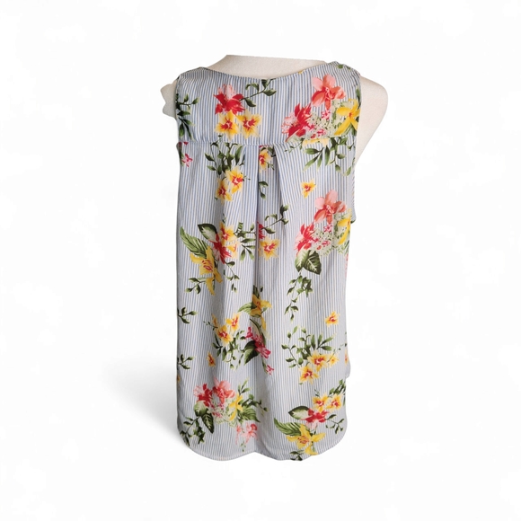 Lush Blue and White Striped Floral Tank Top Relaxed Fit Size: L - Picture 2 of 6